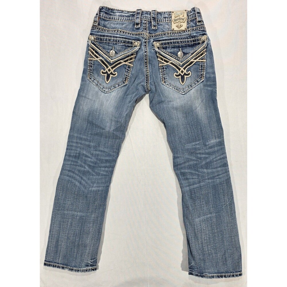 Rock Revival Jeans Mens 31 Julian Relaxed Straight Embroidered Flap Pockets Y2K